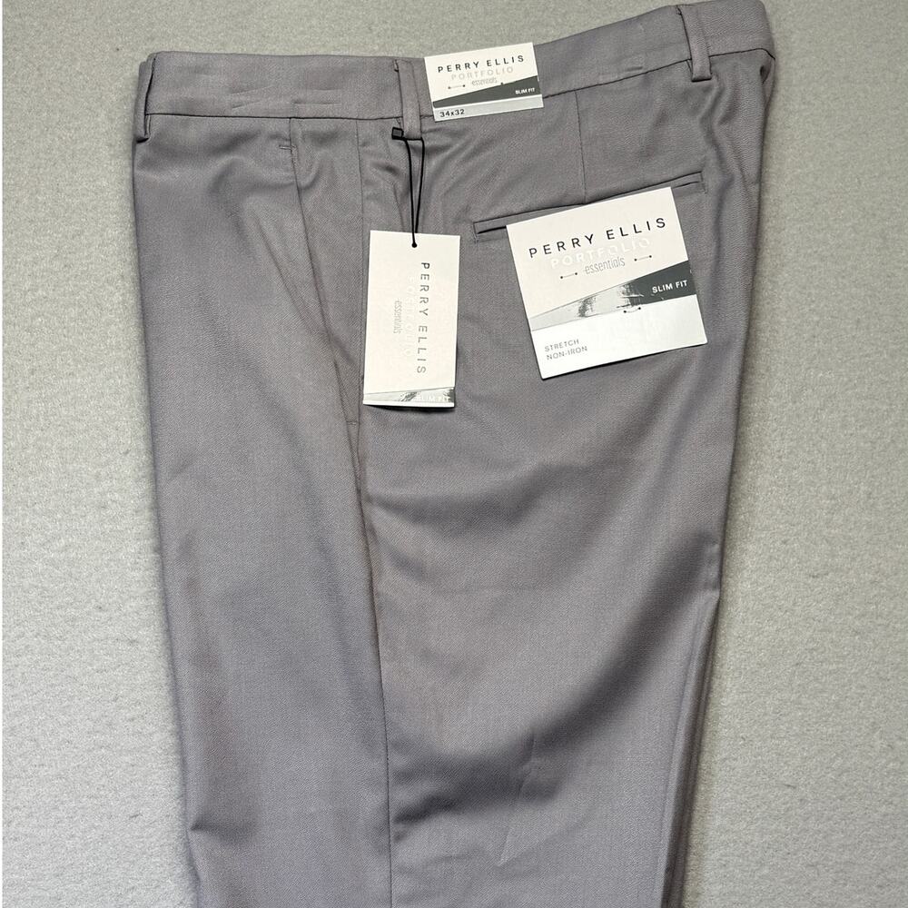 Perry Ellis Men's Slim-Fit Performance Stretch Dress Pants Gray 34x32 $95